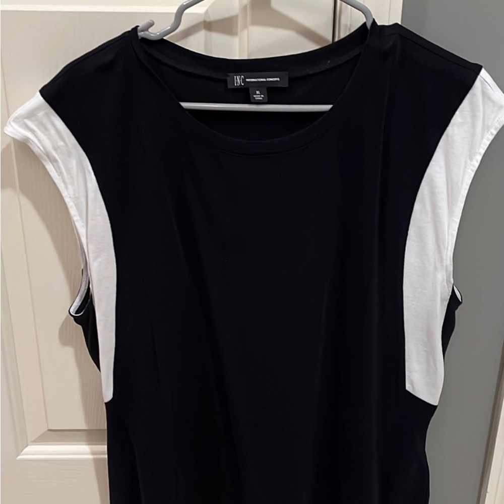INC black cotton blouse with white trim
